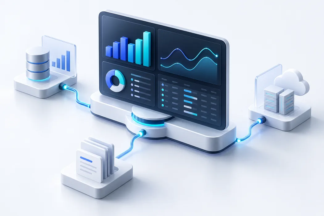 Ilustración conceptual: portales y dashboards